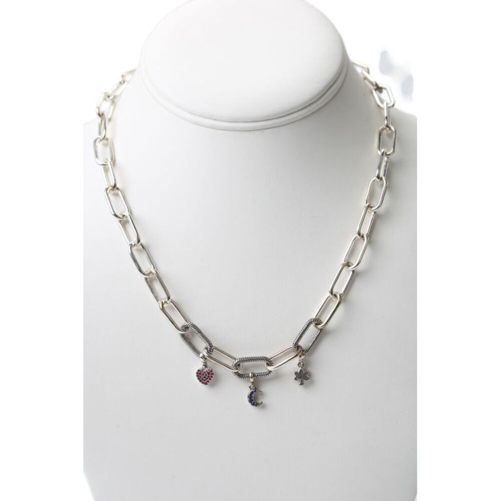 Pandora Womens 925 Silver ME Link Necklace + 3 Charms 17.5" 36.7g
